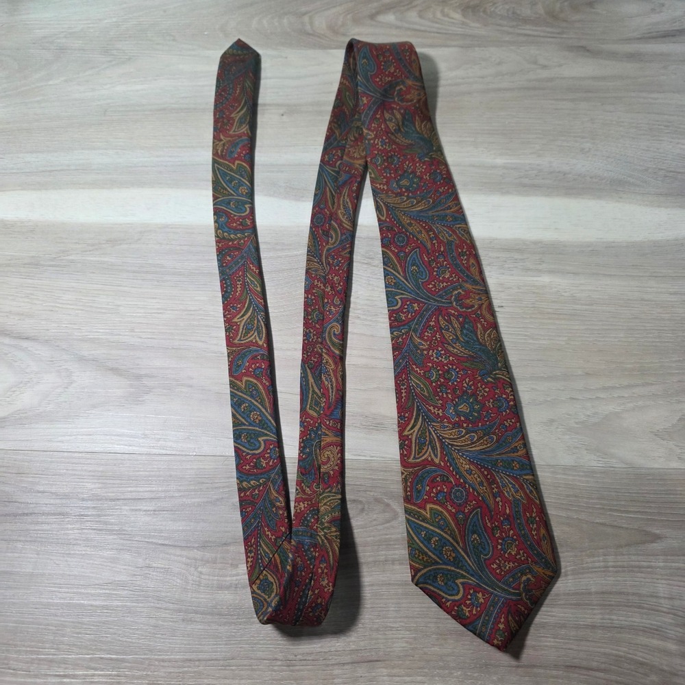 Metropolitan Museum of Art Tie Silk Paisley Red Blue‎ Gold Vintage Mens Necktie